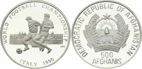 Afghanistan 500 Afghanis 1990 
KM# 1011; Silver Proof; 1990 FIFA World Cup