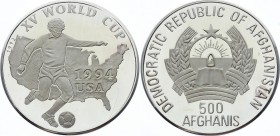 Afghanistan 500 Afghanis 1994 
KM# 1022; Silver Proof; XV World Cup 1994 USA