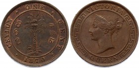 Ceylon 1 Cent 1870 
KM# 92; Copper; UNC