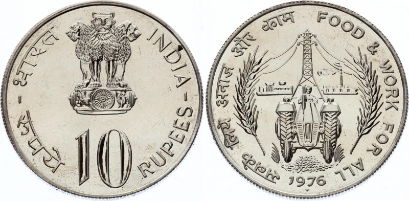 India 10 Rupees 1976 
KM# 191; FAO - Food and work for all; UNC