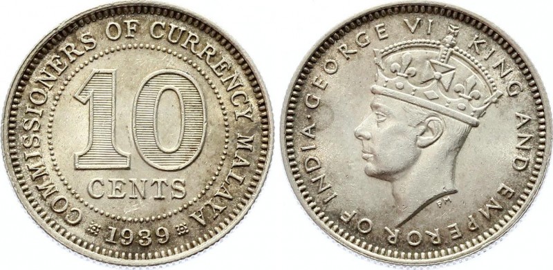 Malaya 10 Cents 1939 
KM# 4; Silver; King George VI; AUNC