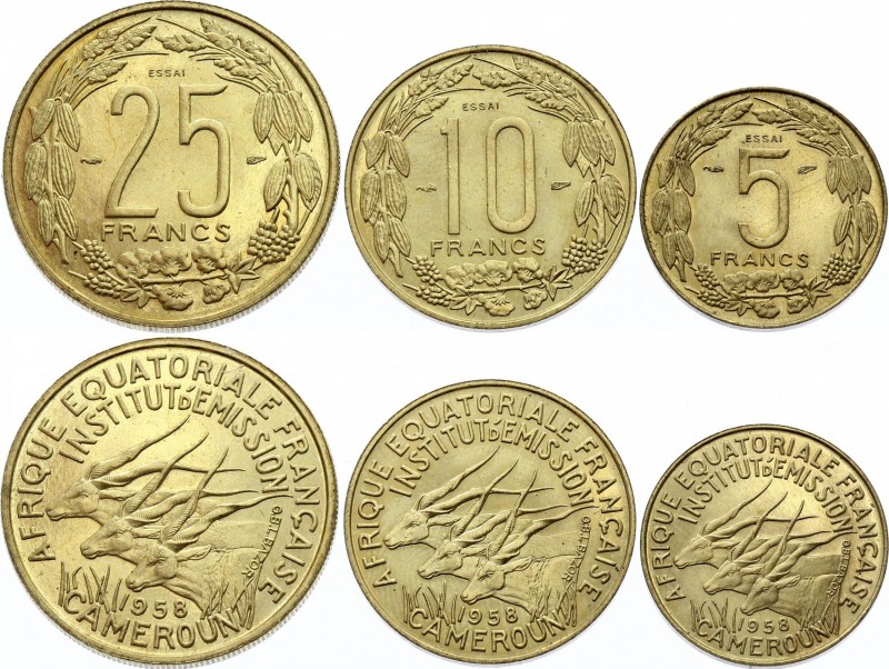 Cameroun 5 & 10 & 25 Francs 1958 Essai
KM# E7, E8, E9. Mintage 2030. UNC. In or...