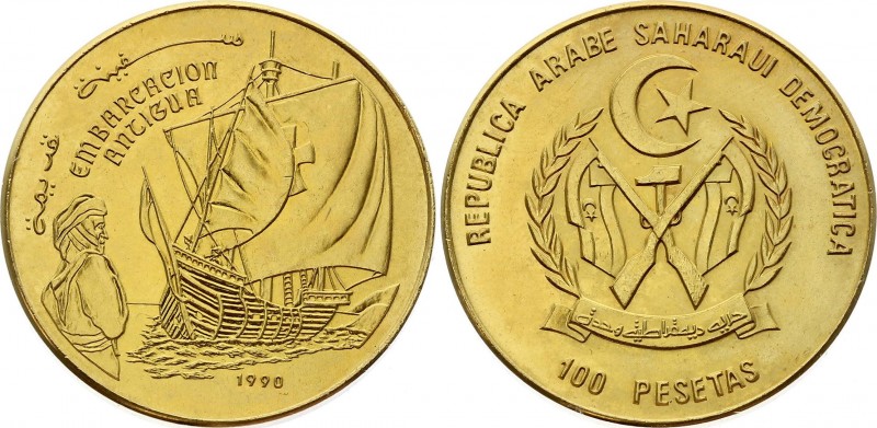 Western Sahara 100 Pesetas 1990 
KM# 25; Gold Plated