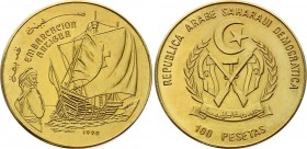 Western Sahara 100 Pesetas 1990 
KM# 25; Gold Plated