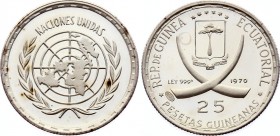 Equatorial Guinea 25 Pesetas 1970 World Bank
KM# 5; Silver, Proof. Mintage 2475. Rare coin.