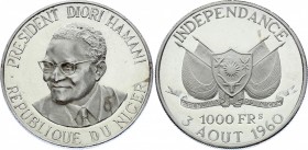 Niger 1000 Francs CFA 1960 
KM# 6; Silver Proof; Independence