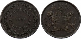 Saint Helena 1/2 Penny 1821 
KM# A4; Copper; VF-XF