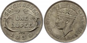 Seychelles 1 Rupee 1939 
KM# 4; Silver; Mintage 90000 Pieces; XF-AUNC