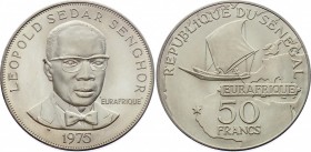 Senegal 50 Francs 1975 Rare
KM# 5; Silver; 25th Anniversary of Eurafrique Program; Mintage 1,968 Pcs; UNC