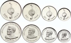 Swaziland Lot of 4 Coins 1968 
5 10 20 50 Cents 1968; Silver Proof; Independence; Low Mintage