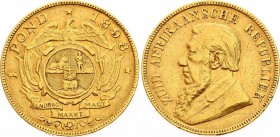 South Africa 1 Pond 1898
KM# 10.2; Gold (.916), 7.98g. XF. Lower mintage 137000. Better date!