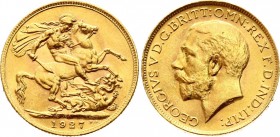 South Africa 1 Sovereign 1927 SA
KM# 21; George V. Gold (.917), 7.99g. UNC.