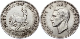 South Africa 5 Shillings 1947
KM# 40.1; Silver, XF-AU. Not common early date.