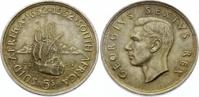 South Africa 5 Shillings 1952 
KM# 41; Silver; 300th Anniversary - Founding of Capetown; XF-AUNC