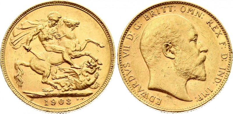 Australia 1 Sovereign 1903 P
KM# 15; Perth Mint; Gold (.917) 7.99g 22mm; George...