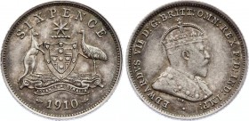 Australia 6 Pence 1910 
KM# 19; Silver; Edward VII; AUNC with Amzaing Toning