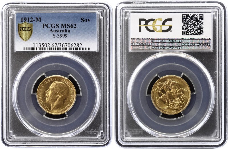 Australia 1 Sovereign 1912 M PCGS MS62
KM# 29; Melbourne Mint; Gold (.917) 7.99...