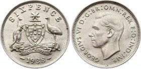 Australia 6 Pence 1938 
KM# 38; Silver; George VI; UNC