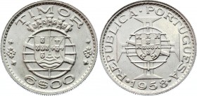 Timor 6 Escudos 1958 
KM# 15; Silver