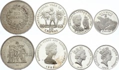 World Lot of Silver Coins
Containing Proof Cook Islands 2$ 1996, 10$ 1992, Turks and Caicos 10 Crowns 1994 and UNC French 50 Francs 1977