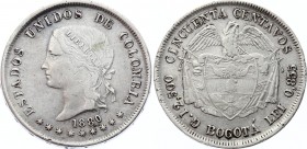 Colombia 5 Decimos 1880 
KM# 161.1; Silver; XF