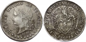 Colombia 50 Centavos 1885 
KM# 177a.1; Silver; XF
