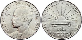 Cuba 1 Peso 1953 
KM# 29; Silver; Centennial of Jose Marti; XF+
