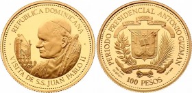 Dominicana 100 Pesos 1979
KM# 55; Visit of Pope John Paul II. Gold (.900), 12g. Proof. Mintage 3000.
