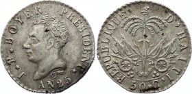 Haiti 50 Centimes 1828 (AN 25)
KM# 20; Silver