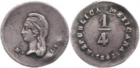 Mexico 1/4 Real 1843 Chihuahua
KM# 368; Silver 0,87g.