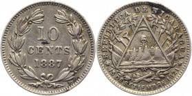 Nicaragua 10 Cents 1887 
KM# 6; Silver 2,5g.
