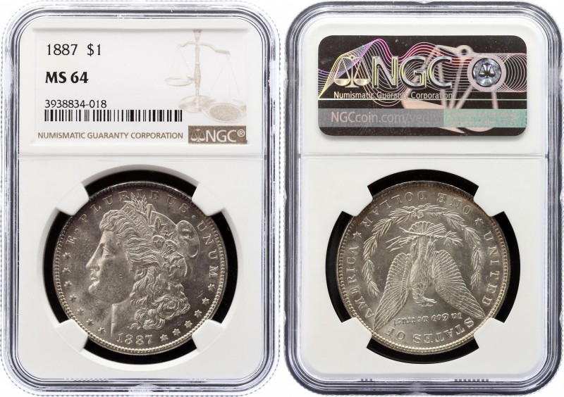 United States Morgan Dollar 1887 NGC MS64
KM# 110; Silver; "Morgan Dollar"; Bea...