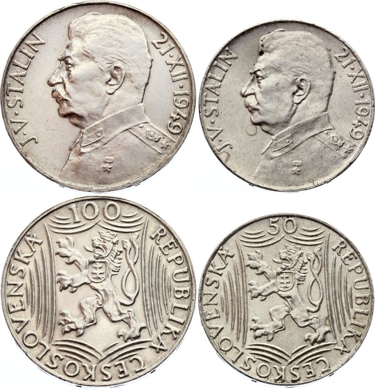 Czechoslovakia Lot of 2 Coins 1949 
50 100 Korun 1949; Silver; 70th Birthday of...