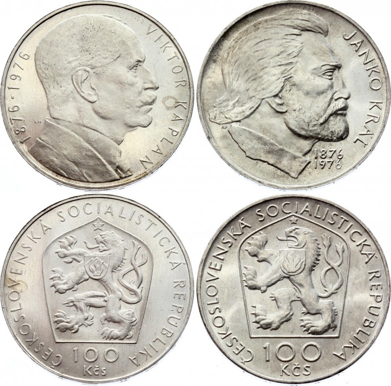 Czechoslovakia Lot of 2 Coins 1976 
100 Korun 1976; Silver; Different Motives; ...