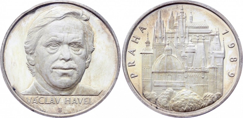 Czechoslovakia Medal "Václav Havel / Praha" 1989 B
#612; Silver 26.7g 40mm; Pro...