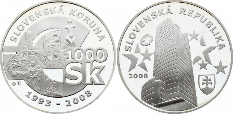 Slovakia 1000 Korun 2008 
Silver (.999) 62.21g 50mm; Farewell To The Slovak Kor...