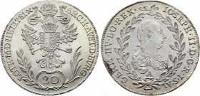 Austria 20 Kreuzer 1781 A - Wien
KM# 2068; Silver; Joseph II; Amazing Well Preserved Coin!