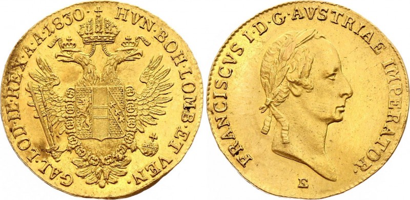 Austria 1 Ducat 1830 E - Karlsburg
KM# 2171; Gold (.986) 3.49g 21mm; Franz I