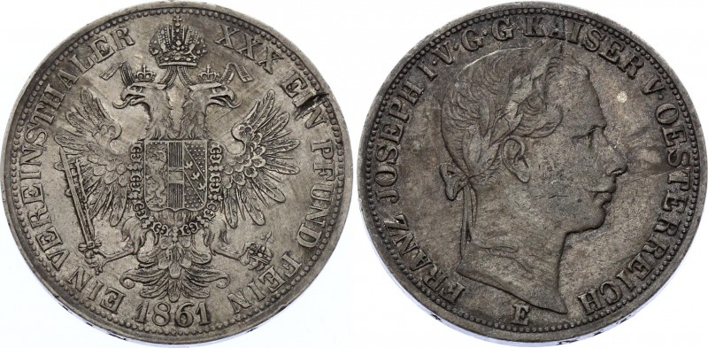 Austria 1 Vereinsthaler 1861 E - Karlsburg
KM# 2244; Silver; Franz Joseph I; Mi...