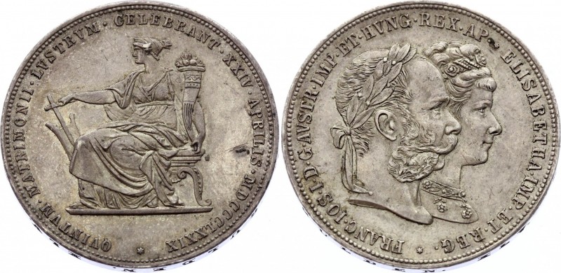 Austria 2 Gulden 1879 
X# M5; Silver; Franz Joseph I; Silver Wedding Jubilee