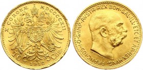 Austria 10 Corona 1912 St Schwartz
KM# 2816; Franz Joseph I; Gold (.900) 3.39g. UNC.