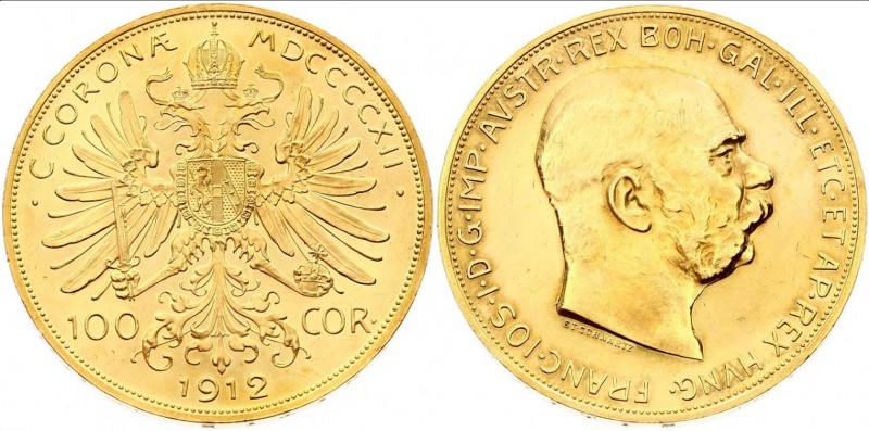 Austria 100 Corona 1912 Proof
KM# 2819; Proof; Gold (.900) 33.88g 37mm; Mintage...