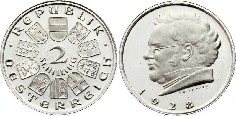 Austria 2 Schilling 1928 PP PROOF
KM# 2843; Franz Schubert. Silver, Proof. Very...