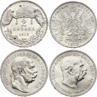 Austria-Hungary Lot of 2 Coins 1912 
2 Corona & 2 Korona 1912; Silver; Franz Joseph I