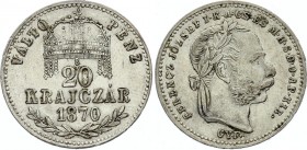 Hungary 20 Krajczar 1870 GYF
KM# 452; Silver; Franz Joseph I; XF
