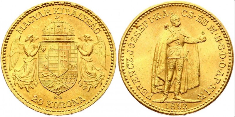 Hungary 20 Korona 1893 KB
KM# 486; Franz Joseph I, Kremnitz. Gold (.900) 6,78g....