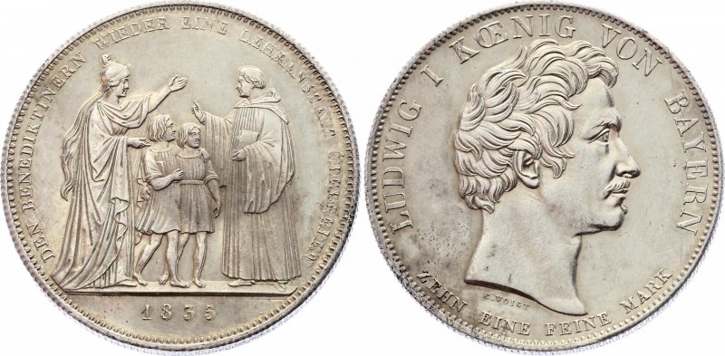 German States Bavaria Thaler 1835
KM# 782; Silver; Ludwig I; School Given to Be...