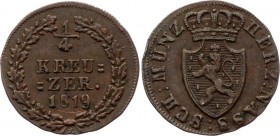 German States Nassau 1/4 Kreuzer 1819 
Bit# 42; Copper; XF