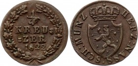 German States Nassau 1/4 Kreuzer 1822 
Bit# 42; Copper; XF