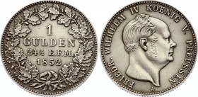 German States Prussia Hohenzollern 1 Gulden 1852 A
KM# 5; Silver; Friedrich Wilhelm IV; UNC Cleaned. Rare coin on practice. Preussen Hohenzollern Gul...